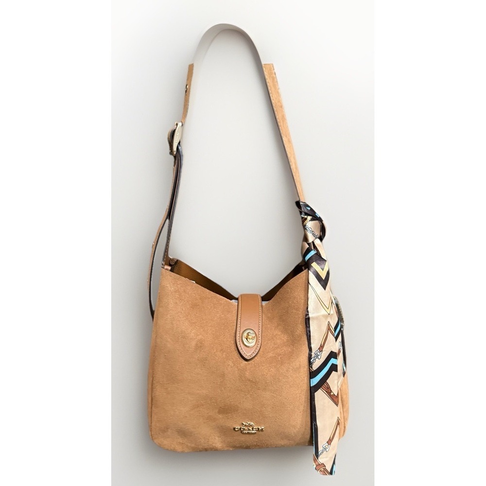 Coach Hadley Convertible Shoulder Crossbody Bag In Suede Sienna - Picture 2 of 13